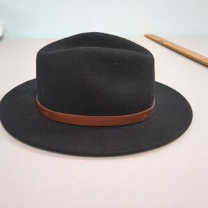 Brixton 100% Wool Black Fedora Hat Brown Leather Band Adult medium 7 1/4